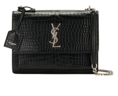 Medium Sunset, &pound;1,100, Handbags, Black, Croc Embossed/Leather, Front view